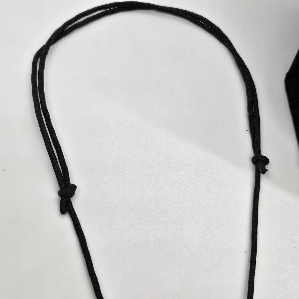 black cord necklace with wire wrapped cross blue black silver tone
